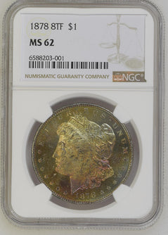 1878-P 8 TF Morgan Silver Dollar, NGC MS62 Uncirculated - Proof-Like Monster Toner!