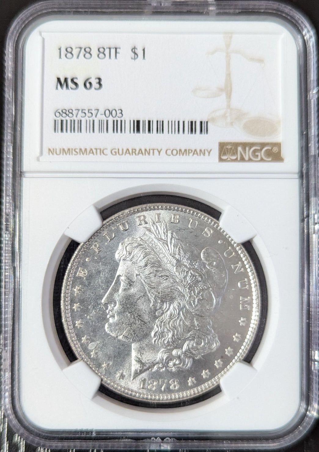 1878-P 8 TF Morgan Silver Dollar, NGC MS63 Uncirculated