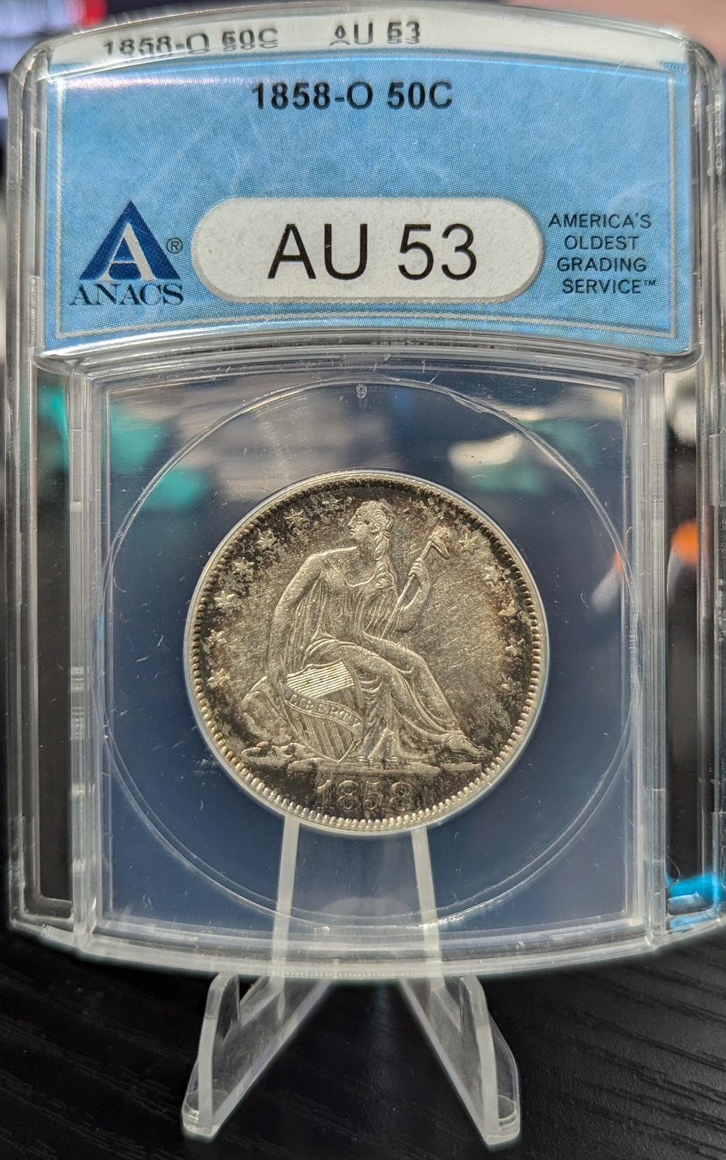 1858-O Seated Liberty Half Dollar 50c - AU53 - ANACS Graded